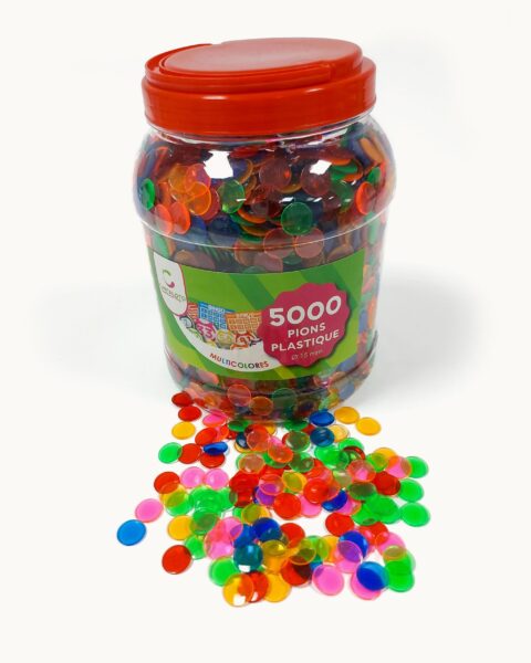Bote con 5.000 fichas 15 mm diámetro