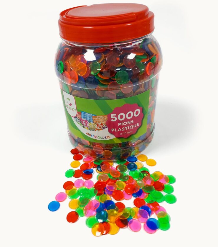 Bote con 5.000 fichas 15 mm diámetro